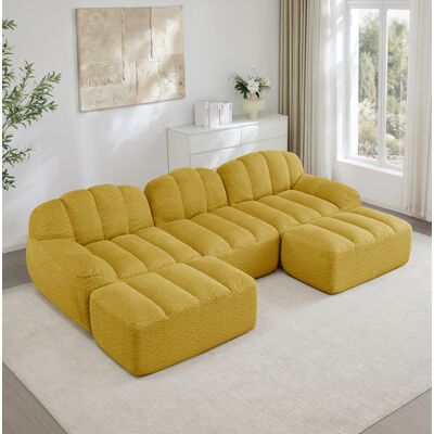 BEAOK Canapé Modular 3 Plazas Tejido Polar Granulado Amarillo Con 2 Otomanas, Composición En U O L BEAOK Canapé Modular 3 Plazas Tejido Polar Granulado Amarillo Con 2 Otomanas, Composición En U O L