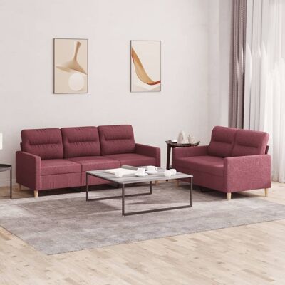 Conjunto de Sofás de Tela Burdeos de 2 Piezas - Muebles para Sala Conjunto de Sofás de Tela Burdeos de 2 Piezas - Muebles para Sala