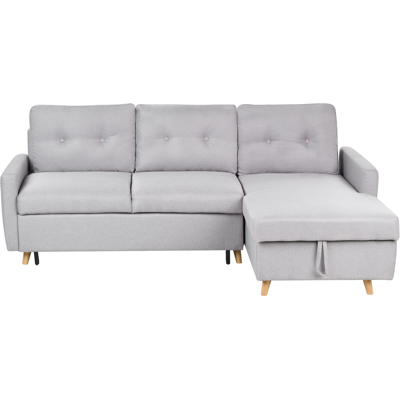BELIANI Sofá Cama Esquinero Tapizado En Tela Gris Claro Con Almacenamiento 4 Plazas En Forma De L Versión Izquierda Flakk BELIANI Sofá Cama Esquinero Tapizado En Tela Gris Claro Con Almacenamiento 4 Plazas En Forma De L Versión Izquierda Flakk