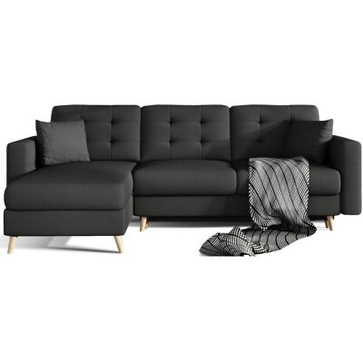 MEUBLORAMA Sofá De Esquina Convertible Hasgard 3 Plazas Negro 248x162 Cm - Con Almacenaje Y Patas De Madera MEUBLORAMA Sofá De Esquina Convertible Hasgard 3 Plazas Negro 248x162 Cm - Con Almacenaje Y Patas De Madera