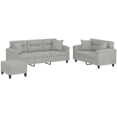 Conjunto de Sofás Microfibra Gris Claro 3 Piezas vidaXL Conjunto de Sofás Microfibra Gris Claro 3 Piezas vidaXL