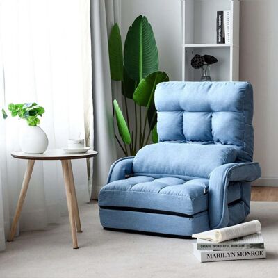 DÉCOSHOP26 Sillón Convertible De 1 Plaza En Tela Con Cojín De 5 Posiciones, Azul 200000627 DÉCOSHOP26 Sillón Convertible De 1 Plaza En Tela Con Cojín De 5 Posiciones, Azul 200000627