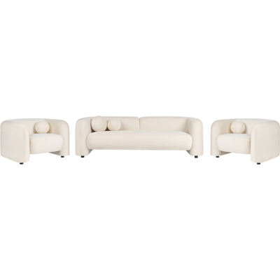 BELIANI Conjunto De Sala De Estar 5 Plazas Sofá Y 2 Sillones Moderno De Terciopelo Con Cojines Extra Blanco Crema Leiren BELIANI Conjunto De Sala De Estar 5 Plazas Sofá Y 2 Sillones Moderno De Terciopelo Con Cojines Extra Blanco Crema Leiren
