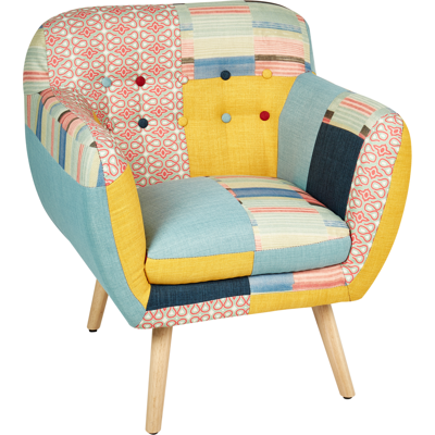 BELIANI Sillón Tapizado En Tela Diseño Patchwork Multicolor Silla Club Abotonada Estilo Retro Melby BELIANI Sillón Tapizado En Tela Diseño Patchwork Multicolor Silla Club Abotonada Estilo Retro Melby