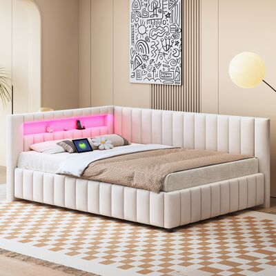 Cama Sofá Cama Descanso Tapizada Beige Led Okmyhome Cama Sofá Cama Descanso Tapizada Beige Led Okmyhome