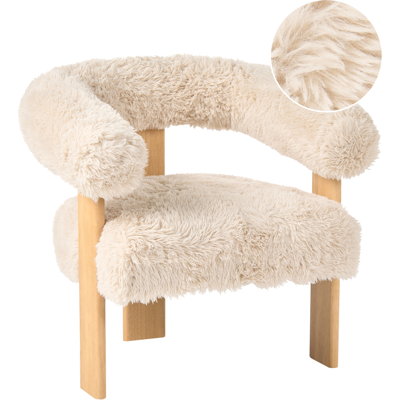 BELIANI Sillón Retro Salón Tapizado De Pelo Sintético Patas De Madera Blanco Crema Y Marrón Claro Ilbro BELIANI Sillón Retro Salón Tapizado De Pelo Sintético Patas De Madera Blanco Crema Y Marrón Claro Ilbro