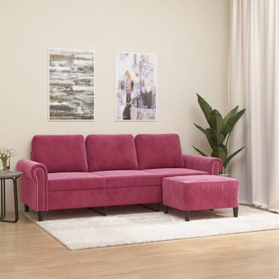 Sofá de terciopelo de 3 plazas con taburete - Muebles para sala Sofá de terciopelo de 3 plazas con taburete - Muebles para sala