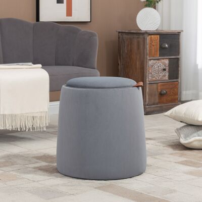 MODENVIE Ottomana Redonda Con Almacenaje, Tapa Reversible, Mesa Auxiliar, Poliéster Gris, Ø44 X 47,5 Cm MODENVIE Ottomana Redonda Con Almacenaje, Tapa Reversible, Mesa Auxiliar, Poliéster Gris, Ø44 X 47,5 Cm
