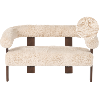 BELIANI Sofá 2 Plazas Retro Salón Tapizado De Pelo Sintético Patas De Madera Blanco Crema Y Marrón Oscuro Ilbro BELIANI Sofá 2 Plazas Retro Salón Tapizado De Pelo Sintético Patas De Madera Blanco Crema Y Marrón Oscuro Ilbro