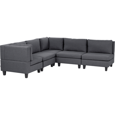 BELIANI Sofá Modular Esquinero Moderno 5 Plazas Tapizado Tela Patas Negras Respaldo Acolchado Derecho Gris Oscuro Unstad BELIANI Sofá Modular Esquinero Moderno 5 Plazas Tapizado Tela Patas Negras Respaldo Acolchado Derecho Gris Oscuro Unstad