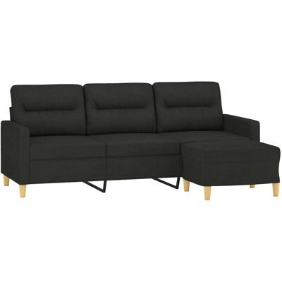 Sofá de 3 plazas con taburete VIDAXL - Sofá, Reclinable, Tela, Negro Sofá de 3 plazas con taburete VIDAXL - Sofá, Reclinable, Tela, Negro