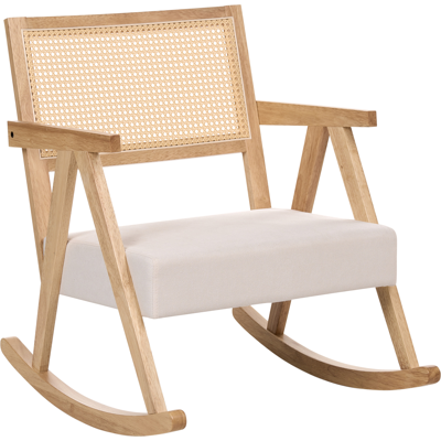 BELIANI Sillón Mecedora Tapizado Respaldo Con Trenza Vienesa Estilo Escandinavo Estructura De Madera De Caucho Tela Marrón Claro Y Beige Claro Rya BELIANI Sillón Mecedora Tapizado Respaldo Con Trenza Vienesa Estilo Escandinavo Estructura De Madera De Caucho Tela Marrón Claro Y Beige Claro Rya