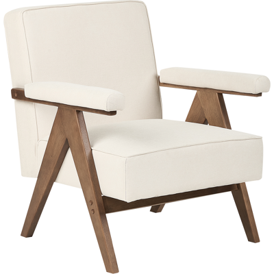 Beliani - Sillón Retro Para Salón Tapizado De Tela Y Estructura De Madera Beige Claro Evje Beliani - Sillón Retro Para Salón Tapizado De Tela Y Estructura De Madera Beige Claro Evje