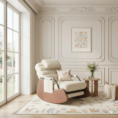 TANANT Mecedora De Cachemir Beige Con Reposapiés - Respaldo Reclinable En 3 Posiciones Y Bolsillo Lateral, Sillón De Lactancia - Escandinavo TANANT Mecedora De Cachemir Beige Con Reposapiés - Respaldo Reclinable En 3 Posiciones Y Bolsillo Lateral, Sillón De Lactancia - Escandinavo