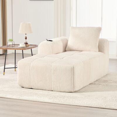 WISHDOR Sofá Compacto De Terciopelo Acanalado (pana) Con Bolsillos Laterales Y Portavasos, Beige, 158x93x61 Cm WISHDOR Sofá Compacto De Terciopelo Acanalado (pana) Con Bolsillos Laterales Y Portavasos, Beige, 158x93x61 Cm