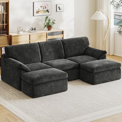 Rattantree – Conjunto De Sofá Modular De 3 Plazas En Forma De U – Con Reposapiés Extraíble, Configuración Independiente – Tapizado De Pana – 240 X 140 X 65 Cm – Para Salón, Oficina, Dormitorio – Gris Rattantree – Conjunto De Sofá Modular De 3 Plazas En Forma De U – Con Reposapiés Extraíble, Configuración Independiente – Tapizado De Pana – 240 X 140 X 65 Cm – Para Salón, Oficina, Dormitorio – Gris