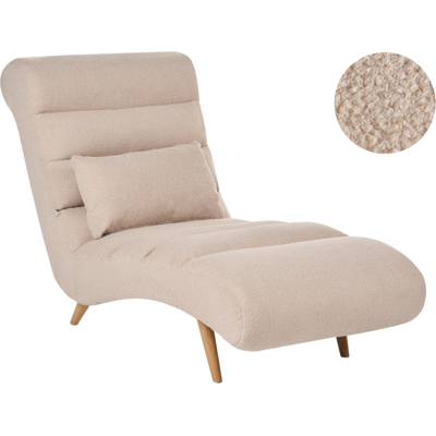 BELIANI Chaise Longue Moderna De Bouclé Diván Sala De Estar Patas Efecto Madera Beige Rives BELIANI Chaise Longue Moderna De Bouclé Diván Sala De Estar Patas Efecto Madera Beige Rives