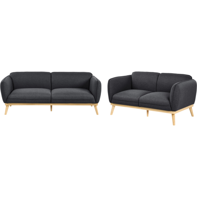 BELIANI Conjunto De Sala De Estar De Estilo Escandinavo Sofás De 2 Y 3 Plazas Con Patas Cónicas De Madera Tapizado Fácil De Limpiar Negro Ljung BELIANI Conjunto De Sala De Estar De Estilo Escandinavo Sofás De 2 Y 3 Plazas Con Patas Cónicas De Madera Tapizado Fácil De Limpiar Negro Ljung