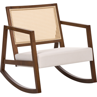 BELIANI Sillón Mecedora Tapizado Respaldo Con Trenza Vienesa Estilo Escandinavo Estructura De Madera De Caucho Tela Marrón Y Beige Claro Leidy BELIANI Sillón Mecedora Tapizado Respaldo Con Trenza Vienesa Estilo Escandinavo Estructura De Madera De Caucho Tela Marrón Y Beige Claro Leidy