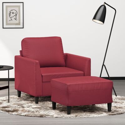 VIDAXL Sillón con Taburete - Rojo Vino - Cuero Sintético Duradero VIDAXL Sillón con Taburete - Rojo Vino - Cuero Sintético Duradero