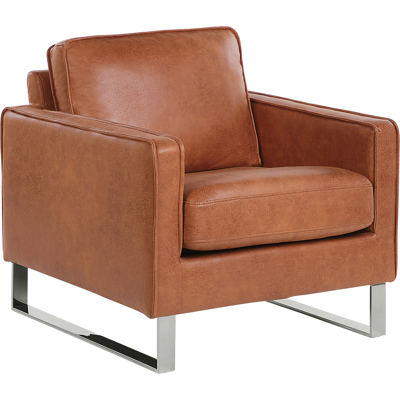 BELIANI Sillón De Piel Sintética Marrón Dorado Patas Plateadas Estilo Retro Vind BELIANI Sillón De Piel Sintética Marrón Dorado Patas Plateadas Estilo Retro Vind