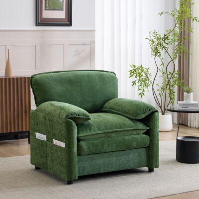 KELLANY Sofá Individual Verde De Estilo Retro, De Forma Sencilla Y Con Doble Bolsillo De Almacenamiento Lateral, Ideal Para Salones Pequeños, Balcones, Estudios, Dormitorios Y Otras Habitaciones. KELLANY Sofá Individual Verde De Estilo Retro, De Forma Sencilla Y Con Doble Bolsillo De Almacenamiento Lateral, Ideal Para Salones Pequeños, Balcones, Estudios, Dormitorios Y Otras Habitaciones.