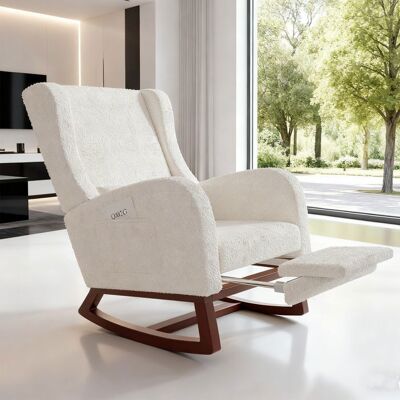 OEM Sillón Mecedora Pocketpop De Terciopelo Blanco Roto Con Cojín Y Reposapiés Retráctil OEM Sillón Mecedora Pocketpop De Terciopelo Blanco Roto Con Cojín Y Reposapiés Retráctil