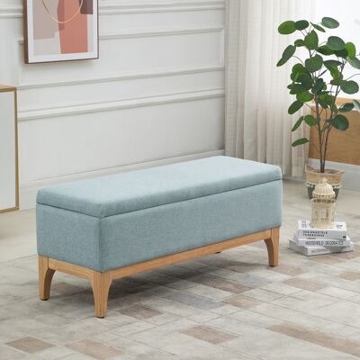 PZCC Banco Tapizado Con Almacenamiento, Banco De Interior Con Almacenamiento, Tela Con Efecto Lino Y Madera, Diseño Escandinavo, Elegante, 110x39x45cm, Azul PZCC Banco Tapizado Con Almacenamiento, Banco De Interior Con Almacenamiento, Tela Con Efecto Lino Y Madera, Diseño Escandinavo, Elegante, 110x39x45cm, Azul