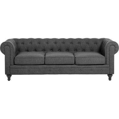 BELIANI Sofá Chesterfield 3 Plazas Tapizado Gris Brazos Enrollados Estilo Tradicional Chesterfield BELIANI Sofá Chesterfield 3 Plazas Tapizado Gris Brazos Enrollados Estilo Tradicional Chesterfield