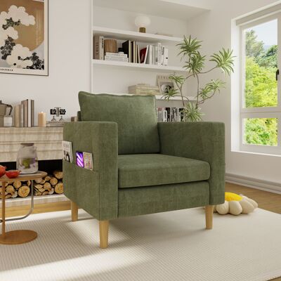 HAUSS SPOLE Sillón De Lectura Escandinavo De 71x68x82 Cm Con Bolsillo Lateral, Chenilla Verde HAUSS SPOLE Sillón De Lectura Escandinavo De 71x68x82 Cm Con Bolsillo Lateral, Chenilla Verde