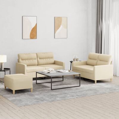 Conjunto de Sofá de Tela Cremosa 3 Plazas vidaXL con Cojines Conjunto de Sofá de Tela Cremosa 3 Plazas vidaXL con Cojines