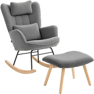 JHY DESIGN Mecedora Con Reposapiés, Funda De Felpa Suave, Patas De Madera, Cojín, Respaldo Alto, Sillón Mecedora, Gris Oscuro JHY DESIGN Mecedora Con Reposapiés, Funda De Felpa Suave, Patas De Madera, Cojín, Respaldo Alto, Sillón Mecedora, Gris Oscuro