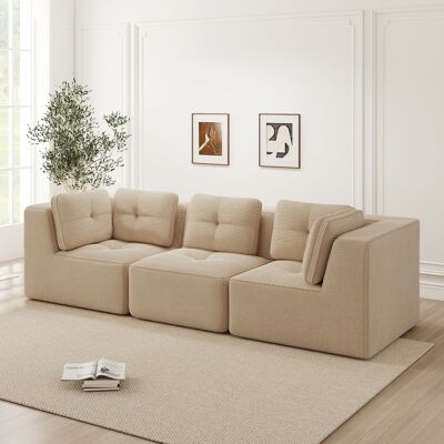 KELLANY Sofá Seccional Sin Marco, Sofá Esquinero Modular, Sofá De Terciopelo Cómodo, Sofá De Tres Plazas Con Asiento Profundo Para La Sala De Estar, Sin Necesidad De Montaje, Beige KELLANY Sofá Seccional Sin Marco, Sofá Esquinero Modular, Sofá De Terciopelo Cómodo, Sofá De Tres Plazas Con Asiento Profundo Para La Sala De Estar, Sin Necesidad De Montaje, Beige
