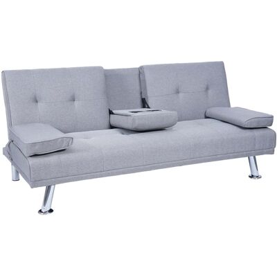 DÉCOSHOP26 Sofá Convertible De 3 Plazas Con Portavasos Abatibles Respaldo Regulable 166 X 97 Cm Tela Gris Claro 040010965 DÉCOSHOP26 Sofá Convertible De 3 Plazas Con Portavasos Abatibles Respaldo Regulable 166 X 97 Cm Tela Gris Claro 040010965