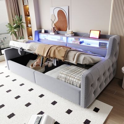 Cama Sofá Con Almacenamiento Y Led Terciopelo Okmyhome Cama Sofá Con Almacenamiento Y Led Terciopelo Okmyhome