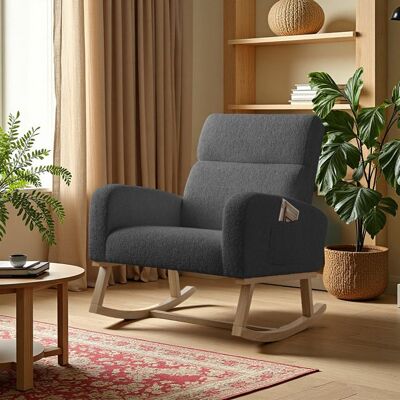 OEM Sillón Mecedora Escandinavo De 1 Plaza Gris En Terciopelo Teddy Con Bolsillo De Almacenamiento, Patas De Madera Maciza OEM Sillón Mecedora Escandinavo De 1 Plaza Gris En Terciopelo Teddy Con Bolsillo De Almacenamiento, Patas De Madera Maciza
