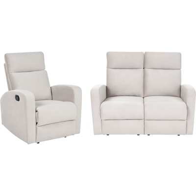 BELIANI Conjunto De Sala De Estar Reclinable Manual Estilo Moderno De Terciopelo Beige Verdal BELIANI Conjunto De Sala De Estar Reclinable Manual Estilo Moderno De Terciopelo Beige Verdal