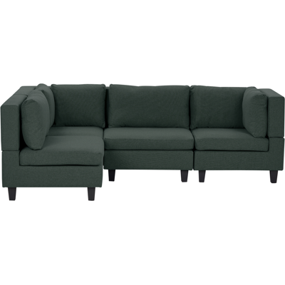 BELIANI Sofá Modular Esquinero Moderno 4 Plazas Tapizado Tela Patas Negras Respaldo Acolchado Derecho Verde Oscuro Unstad BELIANI Sofá Modular Esquinero Moderno 4 Plazas Tapizado Tela Patas Negras Respaldo Acolchado Derecho Verde Oscuro Unstad