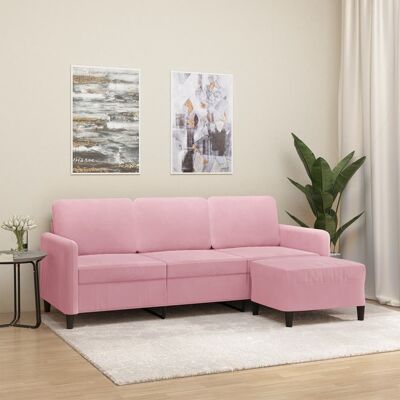 VIDAXL Sofá de Terciopelo Rosa de 3 Plazas con Taburete - Sofá VIDAXL Sofá de Terciopelo Rosa de 3 Plazas con Taburete - Sofá