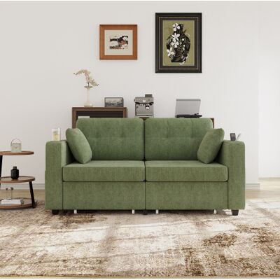 WISHDOR Sofá Recto De 2 Plazas Con 2 Cajones, Usb, Portavasos Y Bolsillos Laterales, Verde Claro, 172x75x82 Cm WISHDOR Sofá Recto De 2 Plazas Con 2 Cajones, Usb, Portavasos Y Bolsillos Laterales, Verde Claro, 172x75x82 Cm