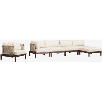 Sklum - Conjunto De Jardín Con Sofá Modular Esquinero De 4 Piezas Con Puff Y Sillón En Acacia Giulia Sklum - Conjunto De Jardín Con Sofá Modular Esquinero De 4 Piezas Con Puff Y Sillón En Acacia Giulia