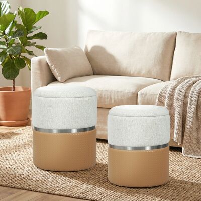 PZCC Juego De 2 Puff Almacenaje Tapizados En Chenilla Y Pu Asiento Acolchado Para Pasillo Dormitorio Marrón Y Crema PZCC Juego De 2 Puff Almacenaje Tapizados En Chenilla Y Pu Asiento Acolchado Para Pasillo Dormitorio Marrón Y Crema