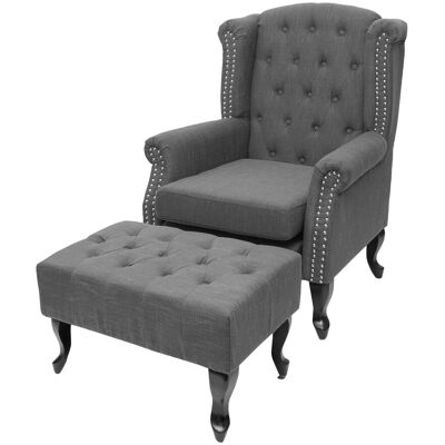 DÉCOSHOP26 Sillón Chesterfield Reclinable En Tejido Hidrófugo Gris Oscuro Con Reposapiés 040003087 DÉCOSHOP26 Sillón Chesterfield Reclinable En Tejido Hidrófugo Gris Oscuro Con Reposapiés 040003087