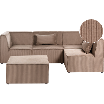 BELIANI Sofá 4 Plazas De Pana Con Otomana Asiento Moderno Izquierdo Beige Arena Lemvig BELIANI Sofá 4 Plazas De Pana Con Otomana Asiento Moderno Izquierdo Beige Arena Lemvig