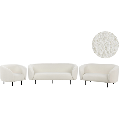BELIANI Conjunto De Sala De Estar 6 Plazas De Poliéster Blanco Negro Bouclé Patas Loen BELIANI Conjunto De Sala De Estar 6 Plazas De Poliéster Blanco Negro Bouclé Patas Loen