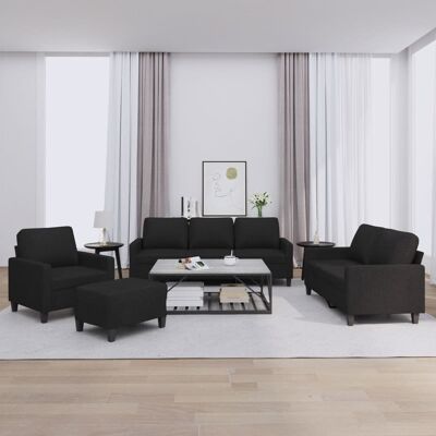 Conjunto de Sofás de Tela Negra de 4 Piezas - Muebles para Sala Conjunto de Sofás de Tela Negra de 4 Piezas - Muebles para Sala