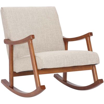 DÉCOSHOP26 Sillón Estilo Mecedora En Tela Color Crema Y Patas De Madera Fab10067 DÉCOSHOP26 Sillón Estilo Mecedora En Tela Color Crema Y Patas De Madera Fab10067