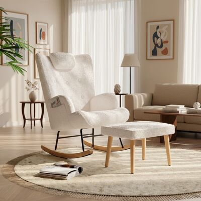 OEM Sillón Mecedora 1 Plaza Terciopelo Teddy Blanco Con Reposacabezas Y Reposapiés - 66x70x89 Cm OEM Sillón Mecedora 1 Plaza Terciopelo Teddy Blanco Con Reposacabezas Y Reposapiés - 66x70x89 Cm