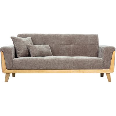 MILIBOO Sofá Escandinavo De 3 Plazas En Tela Efecto Terciopelo Texturizado Topo Y Madera Clara Fjord MILIBOO Sofá Escandinavo De 3 Plazas En Tela Efecto Terciopelo Texturizado Topo Y Madera Clara Fjord