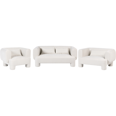 BELIANI Conjunto De Sala De Estar Sofá Sillón Tapizado De Tela Con Textura Aterciopelada Patas Cilíndricas Estilo Orgánico Blanco Hogbo BELIANI Conjunto De Sala De Estar Sofá Sillón Tapizado De Tela Con Textura Aterciopelada Patas Cilíndricas Estilo Orgánico Blanco Hogbo